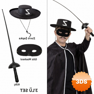 Zorro Kostüm Seti 3’lü Çocuk – Şapka, Maske Ve Kılıç