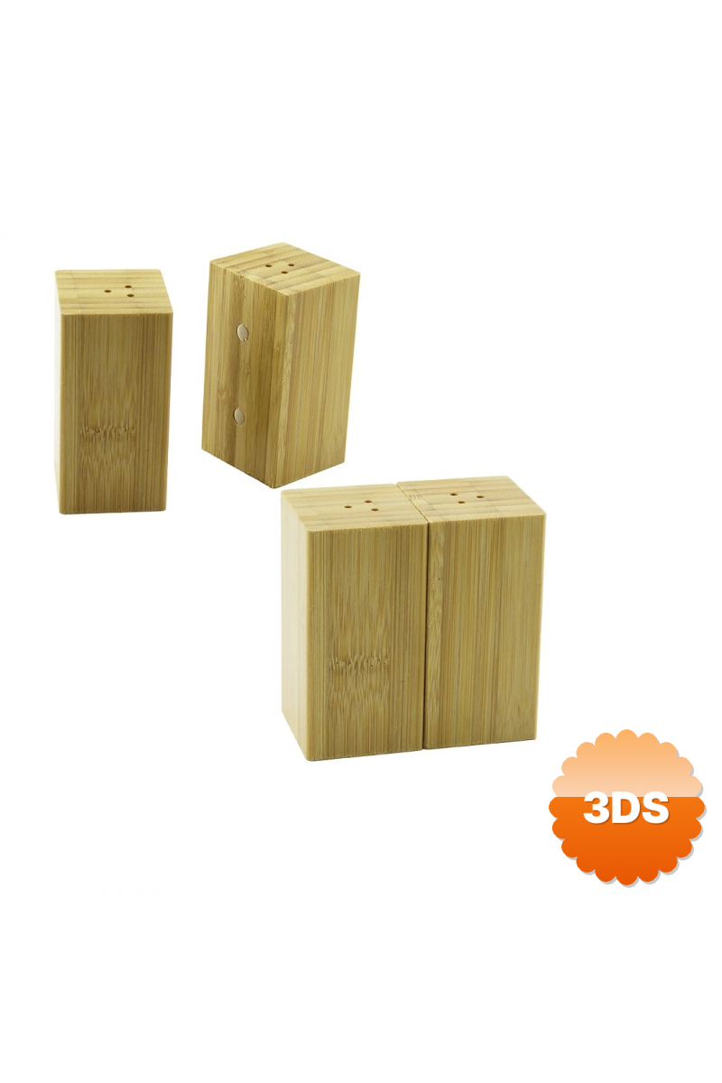 Baharatlık Tuzluk 4.5x5cm Y:9cm 2parça Mıknatıslı İkiz Ahşap Bambu Baharatlık Tuzluk
