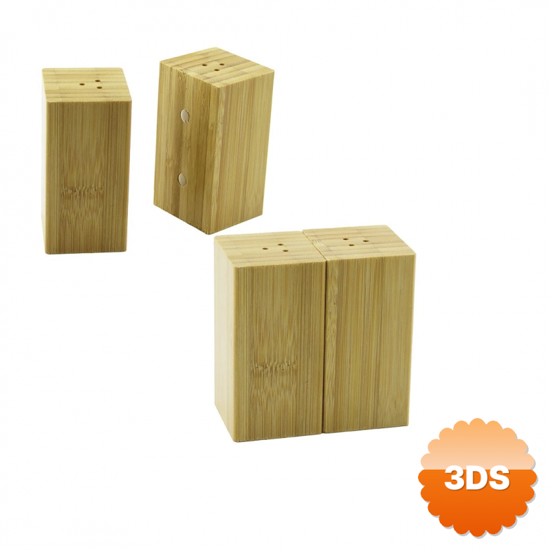 Baharatlık Tuzluk 4.5x5cm Y:9cm 2parça Mıknatıslı İkiz Ahşap Bambu Baharatlık Tuzluk