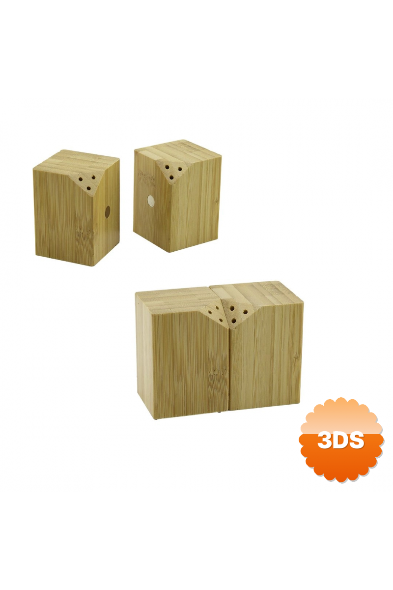 Baharatlık Tuzluk 5x5cm Y:7cm 2parça Mıknatıslı İkiz Ahşap Bambu Baharatlık Tuzluk