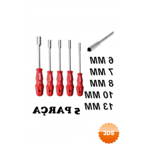 5 Adet Lokma Anahtar Tornavida 6/7/8/10/13/mm Metal Altıgen