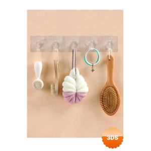 2 Adet Kendinden Yapışkanlı Güçlü Şeffaf 5li Askılık - Kapı Arkası Mutfak Duvar Banyo