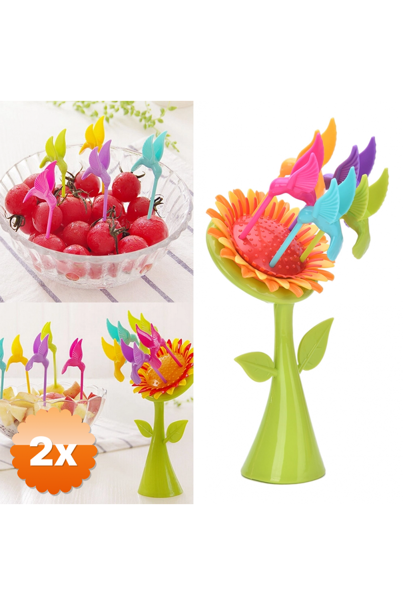 Plastik Meyve Çatal Ayçiçeği 5 Kuşlar Çatal Set