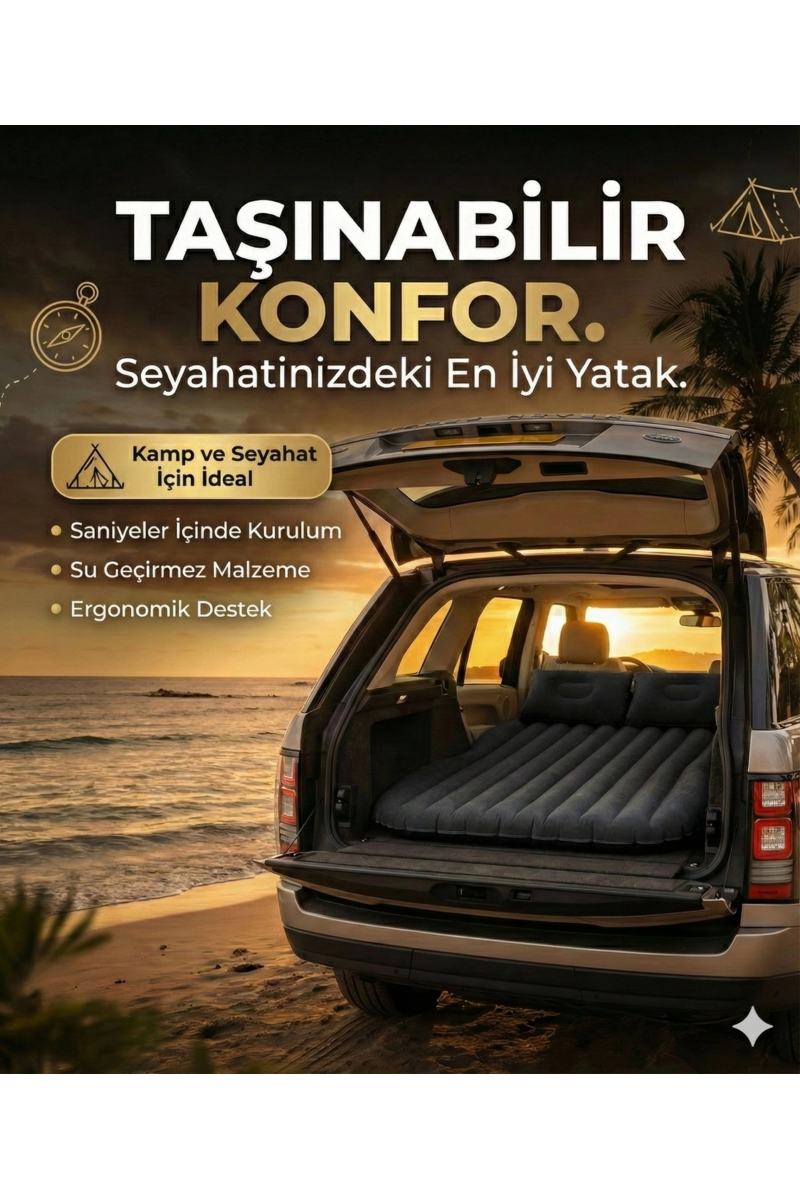 Araç İçi Şişme Yatak Araba Ve Kamp Yatağı Çanta Elektrikli Pompa Tamir Kiti Ve Yastıklı Yatak Seti