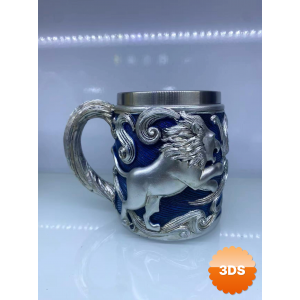 Aslan İşlemeli Çelik Kupa Bardak Kod 6974