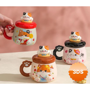 Kedi Desenli Figürlü Seramik Bardak