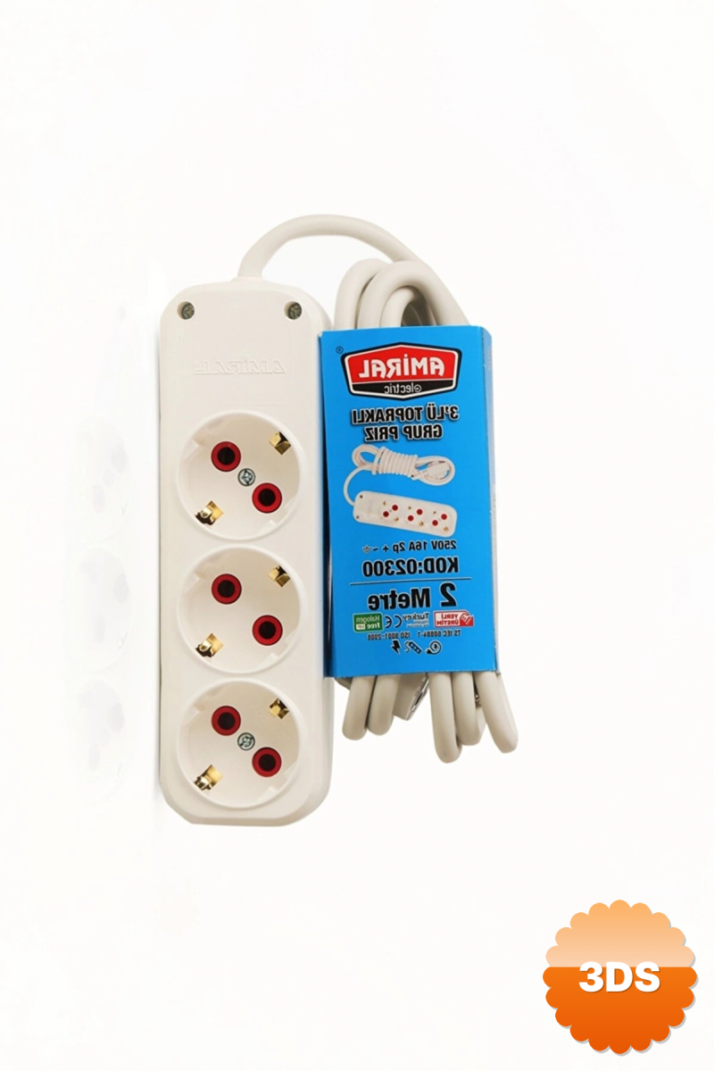 Amiral 3 Lü Topraklı 2 Metre Kablolu Grup Priz