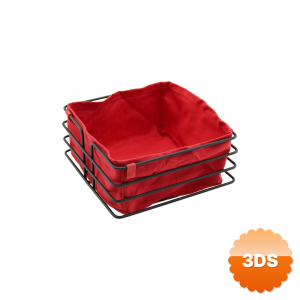 Kare Siyah Metal Kırmızı Bezli Ekmek Sepeti 20x21cm Derinlik 10.5cm