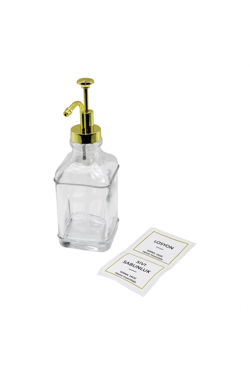 Kare Cam Şişe Şeffaf Damlatmaz Yağdanlık 500ml Pompa Musluk Ayrık Model Başlı
