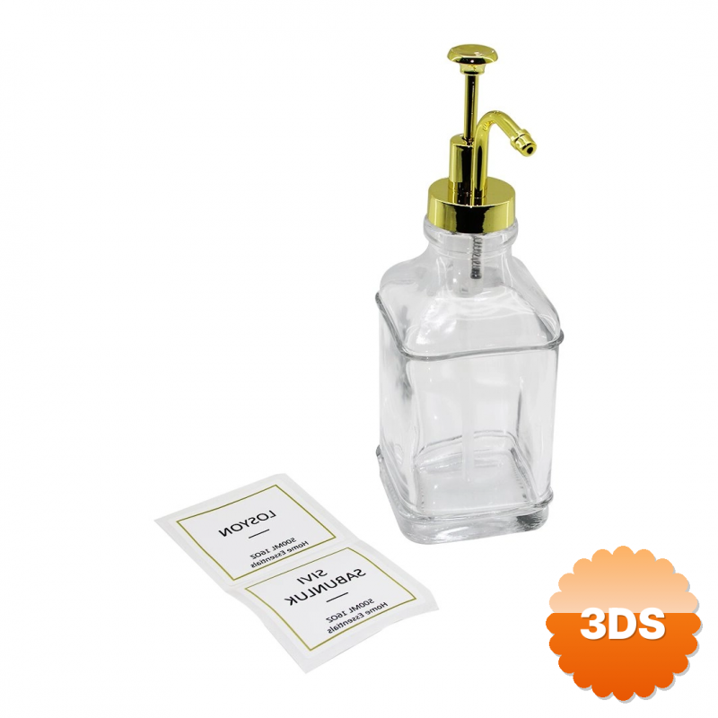 Kare Cam Şişe Şeffaf Damlatmaz Yağdanlık 500ml Pompa Musluk Ayrık Model Başlı
