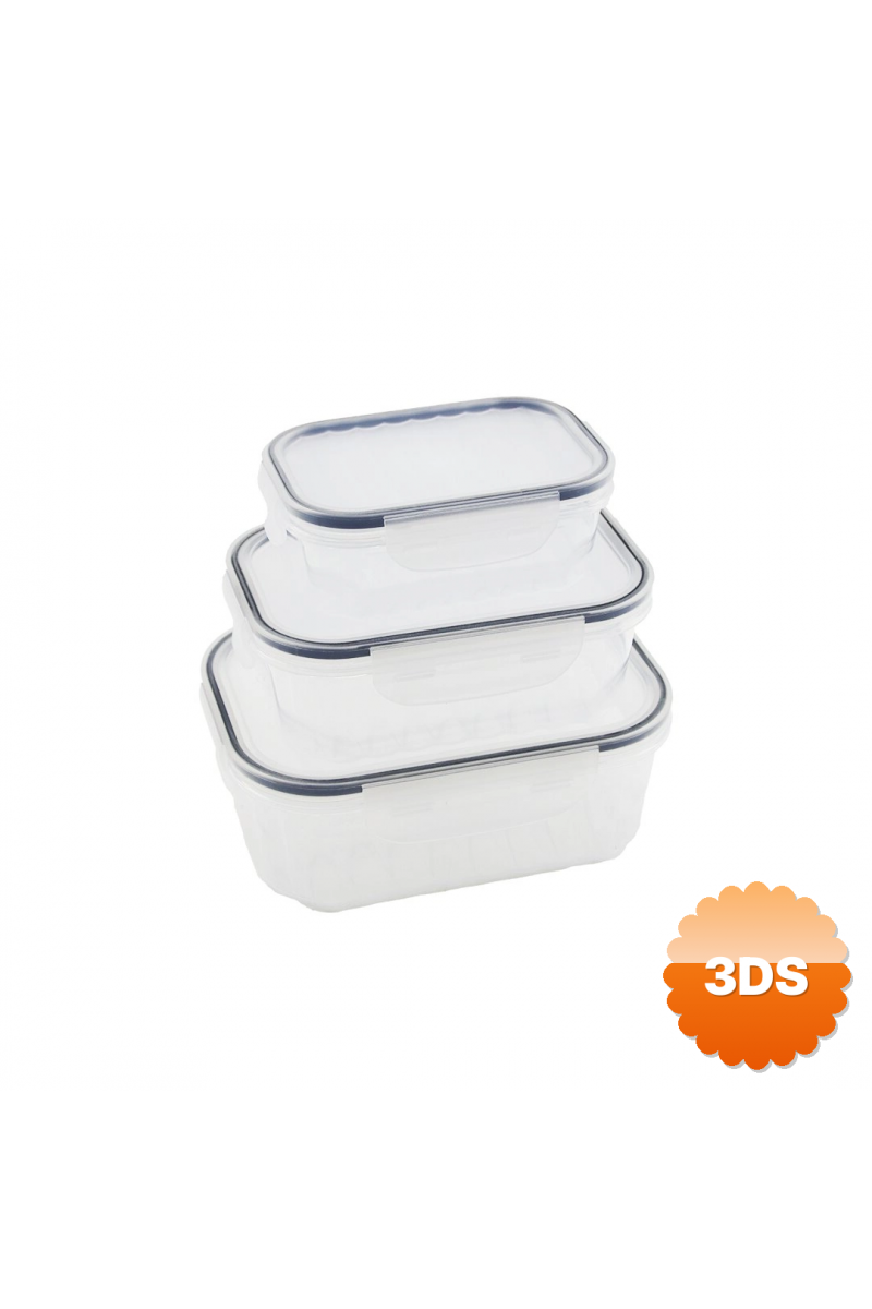 3pcs Sızdırmaz Saklama Kabı Seti Şeffaf Kap Buğulu Contalı Kapak 500 1000 1700ml