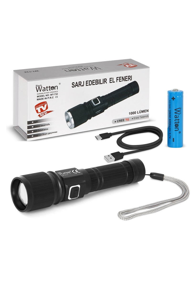 Cree Tg Led 1000 Lümen Göstergeli Fonksiyonel El Feneri Wt - 732