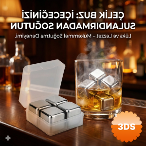 4'lü Çelik Metal Kaplama Viski Taşı Soğutma Buz Küpü