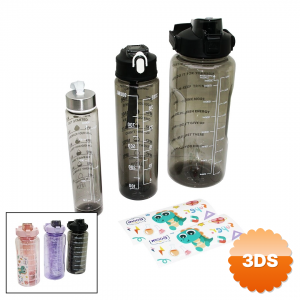 Matara 3pcs Şeffaf Renkli 500 - 900 - 2000ml Pipetli Motivasyon Suluk Matara Telefonluklu