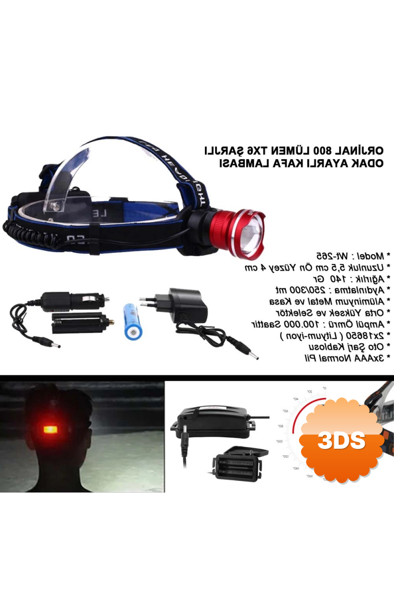 Orjinal 800 Lümen T6 Şarjlı Kafa Feneri Wt - 265