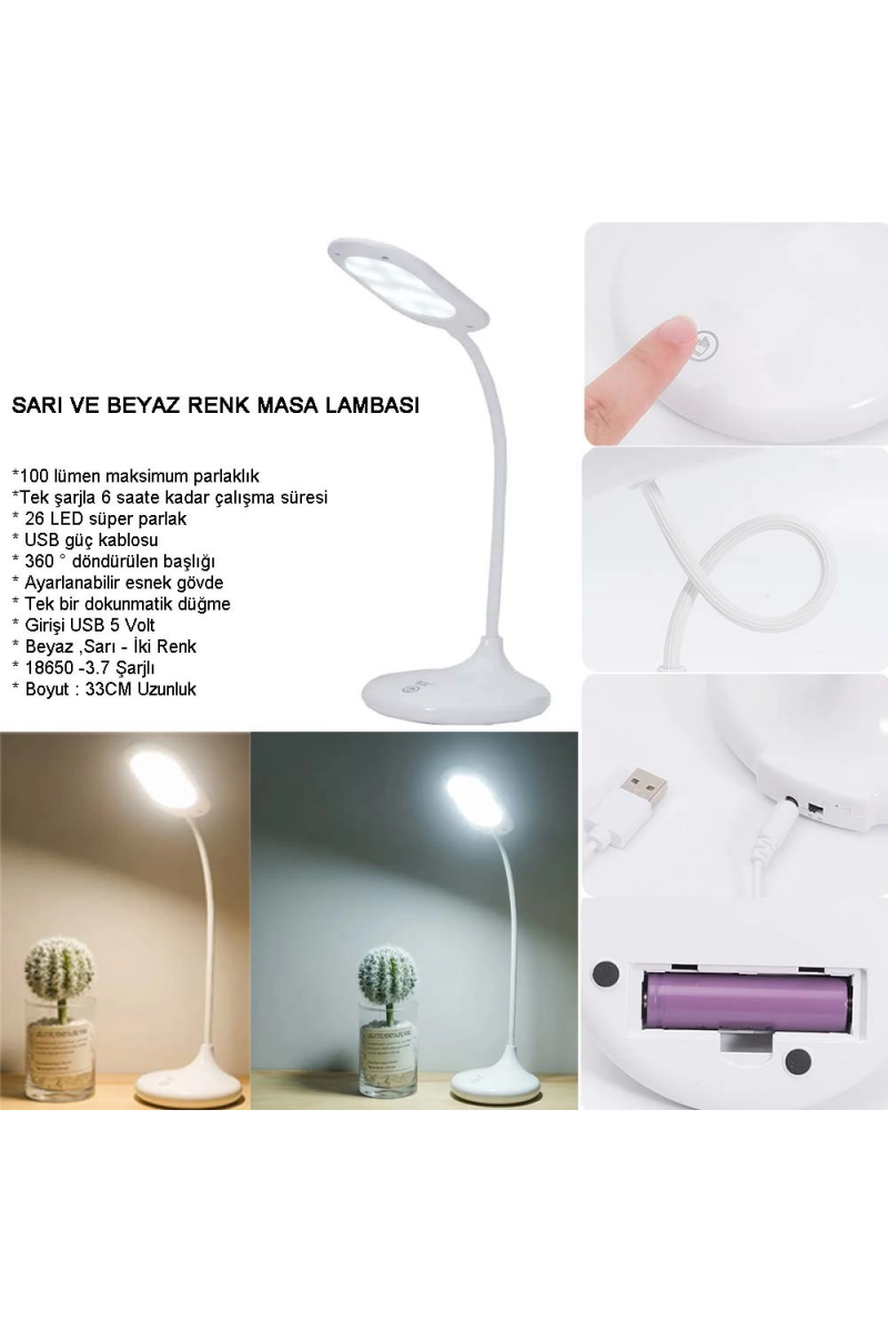 Şarjlı Sarı Ve Beyaz Renk Masa Lambasi Wt - 005
