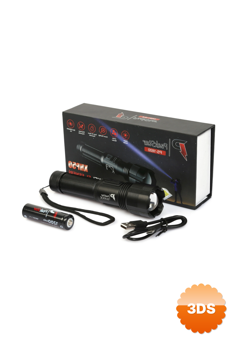 Peakstar Ps - 1600 Süper Parlak Led Zoomlu 5 Mod Su Geçirmez Profesyonel Kamp Bekçi Avcı Feneri