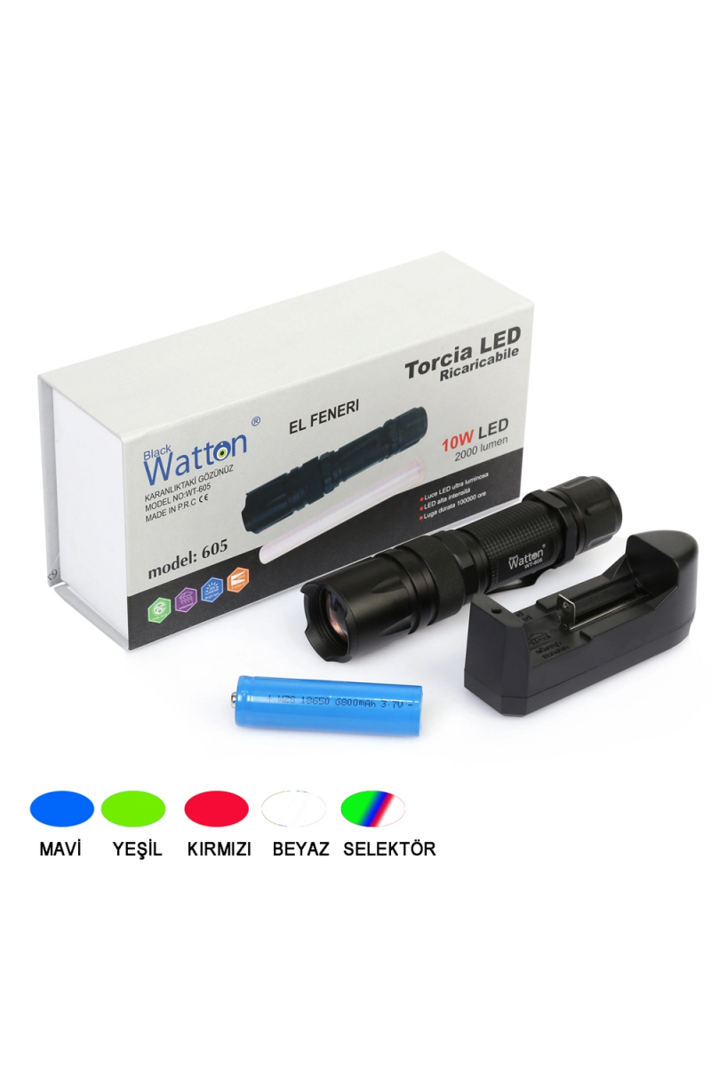 10w 2000 Lümen 4 Renk Güçlü El Feneri Wt - 605