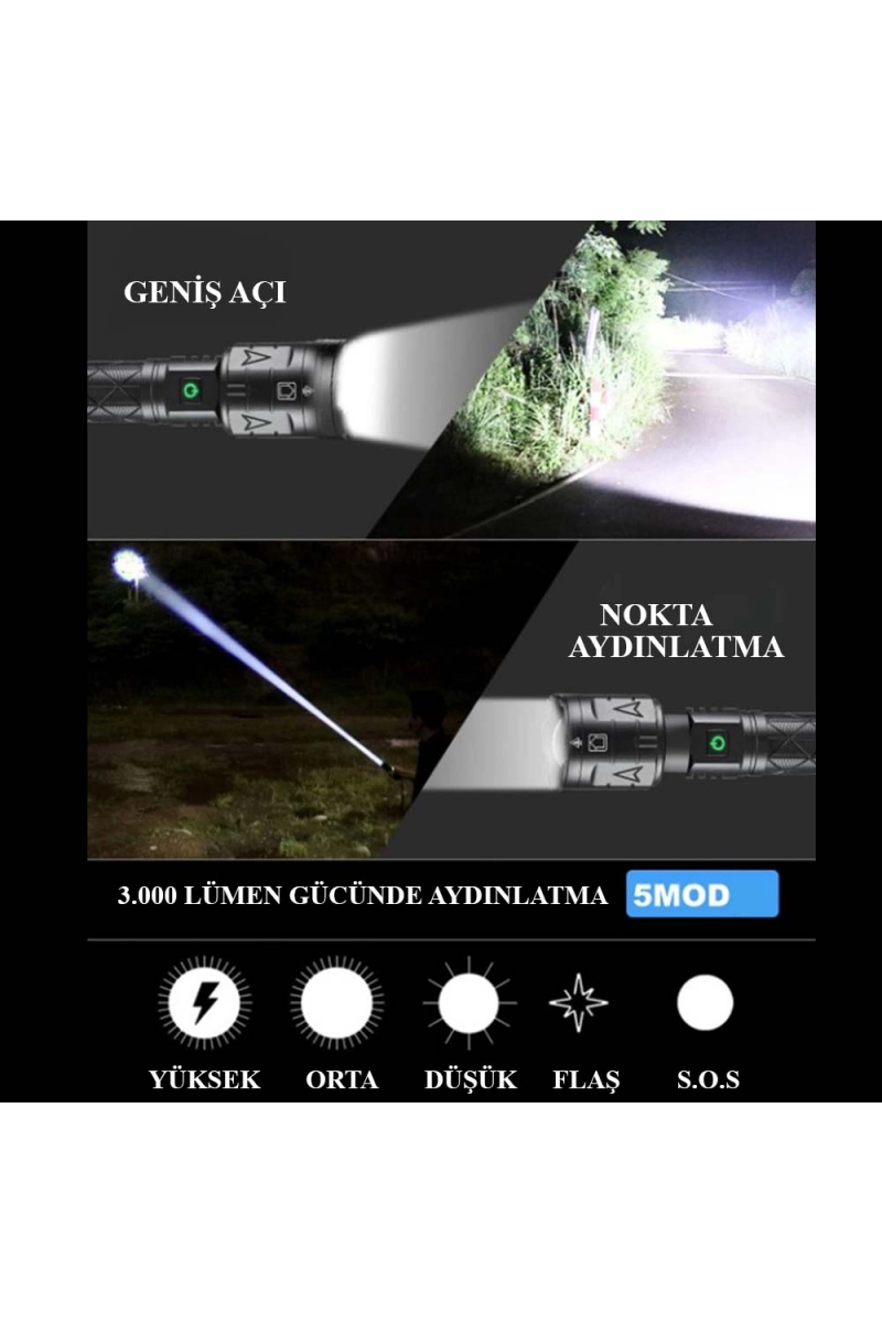 3000 Lümen Güçlü El Feneri Wt - 604