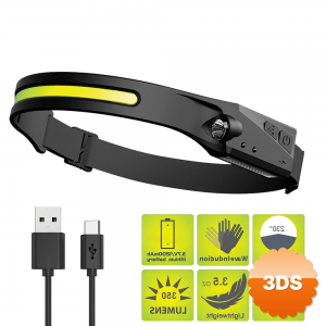 Ps - 001 5 Aydınlatma Modlu Cob Led Sensörlü Usb Şarj Edilebilir Dahili Pilli Kafa Lambası