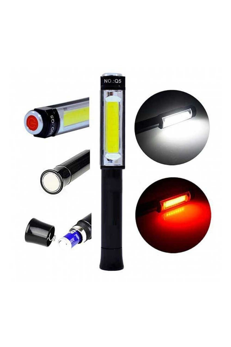 Ps - Q5 Pilli Mıknatıslı Cob Led Çalışma Tamir Kırmızı Işık El Feneri