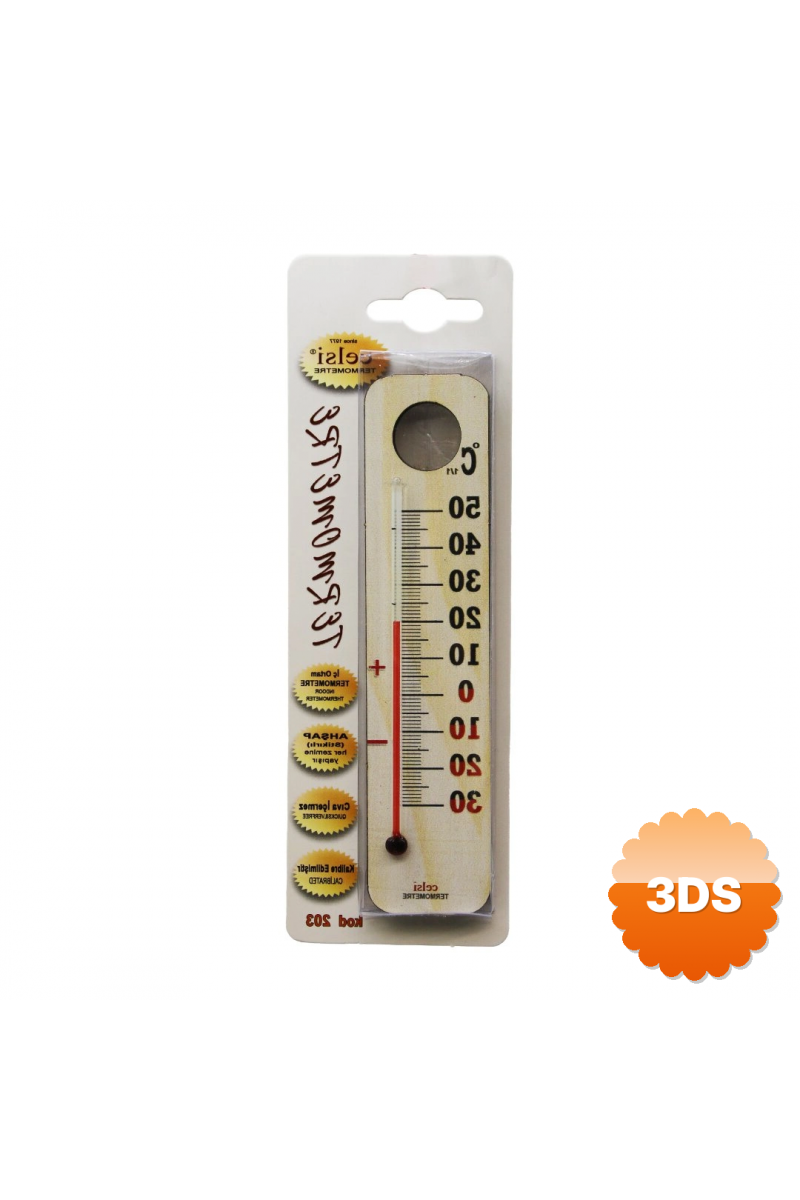 Ahşap 3.5 X 15cm Derece Oda Termometresi İç / Dış Kurşun Ve Civa İçermez
