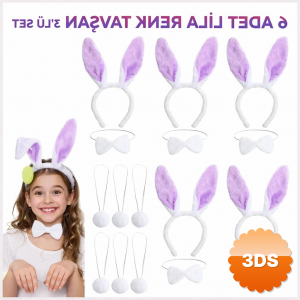 Lila Tavşan Sahne Seti 6'lı Set Taç Papyon Kuyruk