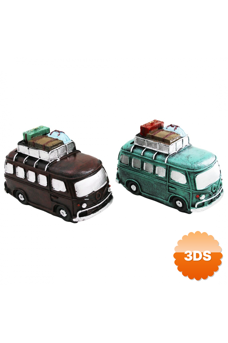 Kumbara Otobüs Vintage Dekoratif Biblo Kumbara Renkli 22x14x 9cm Reçine