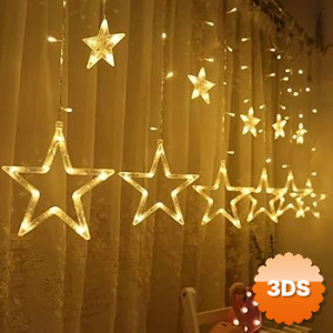 Yıldız Sarkıtlı Perde Led Aydınlatma - 3m Genişlik, 8 Modlu, Günışığı Renk,ev Süsleme Işığı
