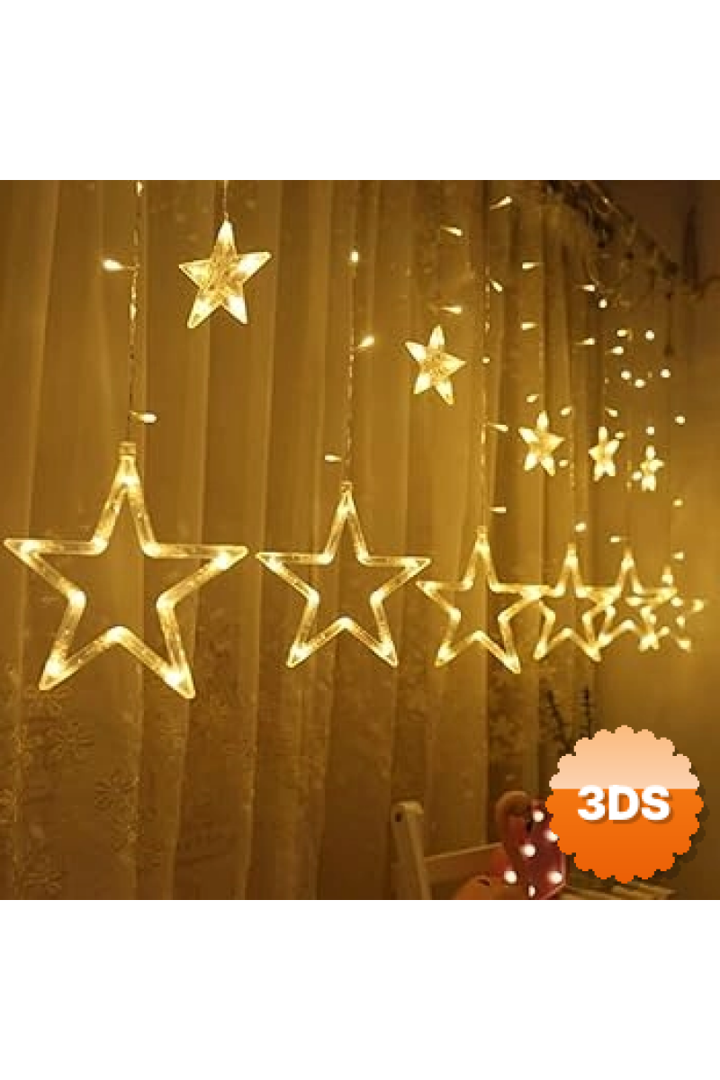 Yıldız Sarkıtlı Perde Led Aydınlatma - 3m Genişlik, 8 Modlu, Günışığı Renk,ev Süsleme Işığı