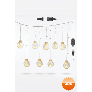 3 Metre 10 Toplu Perde Led Işık - Gün Işığı Şeffaf Dekoratif Aydınlatma - 8 Fonksiyonlu Led
