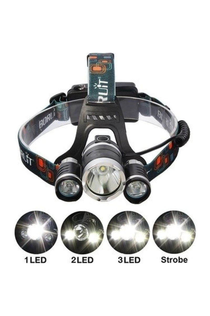 Boruit T6 Kafa Feneri 5000 Lumens 3xcree Xm - t6+2r5 Lamba Led Kamp Lambası