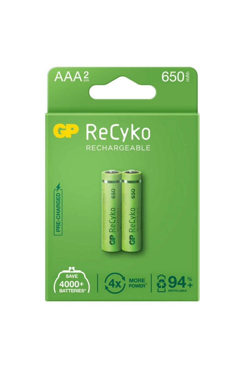 Gp Recyko 650mah Aaa Şarj Edilebilir İnce Kalem Pil 2li Paket