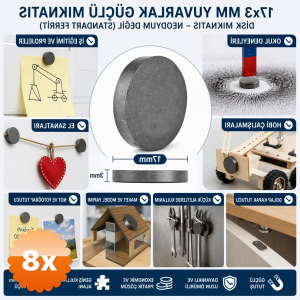 8 Adet Mıknatıs 17x3 Mm Yuvarlak Güçlü Mıknatıs Disk Mıknatıs