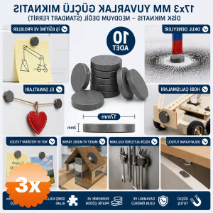 3 Paket 10 Adet Mıknatıs 17x3 Mm Yuvarlak Güçlü Mıknatıs Disk Mıknatıs