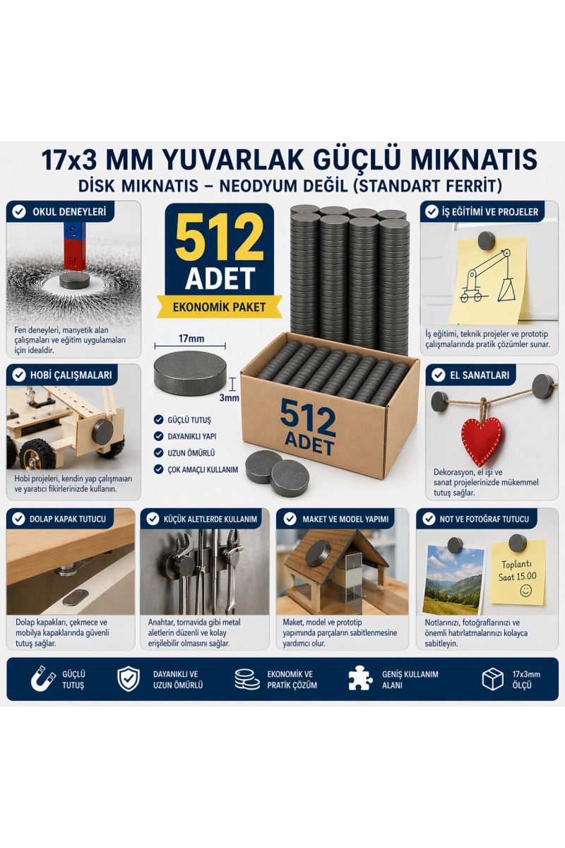 512 Adet Mıknatıs 17x3 Mm Yuvarlak Güçlü Mıknatıs Disk Mıknatıs