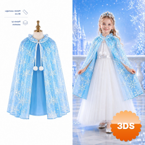 Kar Tanesi Desenli Mavi Elsa Pelerini - Astarlı Frozen Pelerini 85 Cm