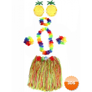 Yetişkin Ve Çocuk Uyumlu Luau Aloha Hawaii Rengarenk 40 Cm Etek Ananas Şekilli Gözlük Hawaii Kolye Renkli Taç Ve 2 Adet Bileklik Seti