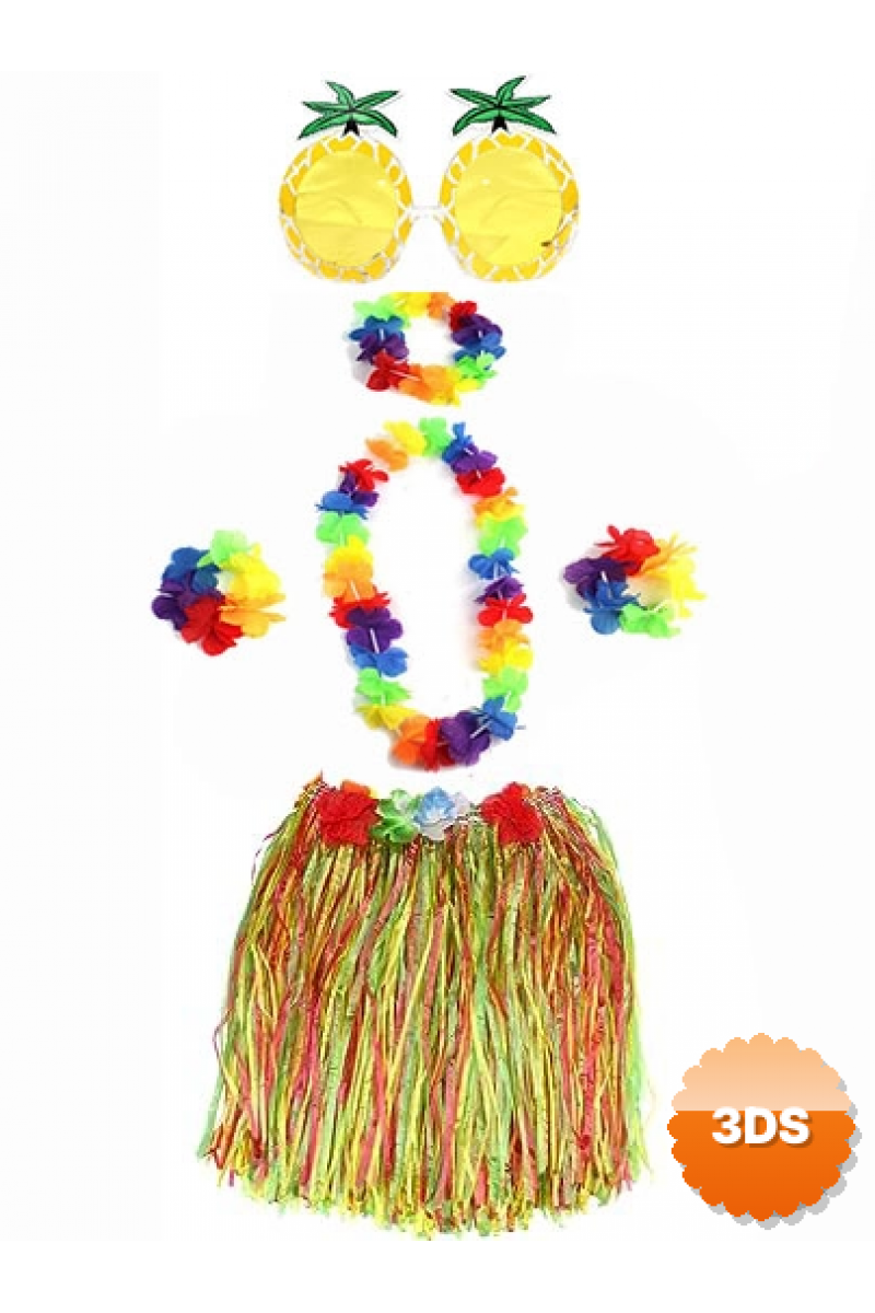 Yetişkin Ve Çocuk Uyumlu Luau Aloha Hawaii Rengarenk 40 Cm Etek Ananas Şekilli Gözlük Hawaii Kolye Renkli Taç Ve 2 Adet Bileklik Seti