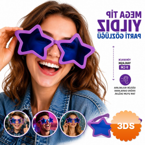 Mega Tip Yıldız Parti Gözlüğü Mor Renk