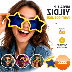 Mega Tip Yıldız Parti Gözlüğü Sarı Renk