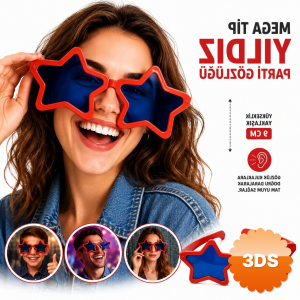 Mega Tip Yıldız Parti Gözlüğü Kırmızı Renk