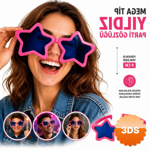 Mega Tip Yıldız Parti Gözlüğü Pembe Renk