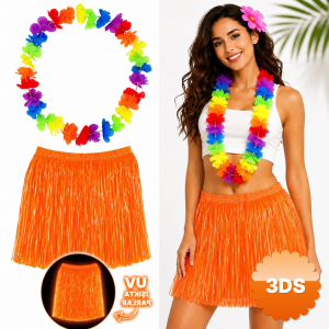 Neon Turuncu Hawaii Etek 40 Cm Ve Rengarenk Hawaii Kolye