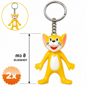 2 Adet Sevimli Sarı Kedi Figürlü Anahtarlık 6 Cm