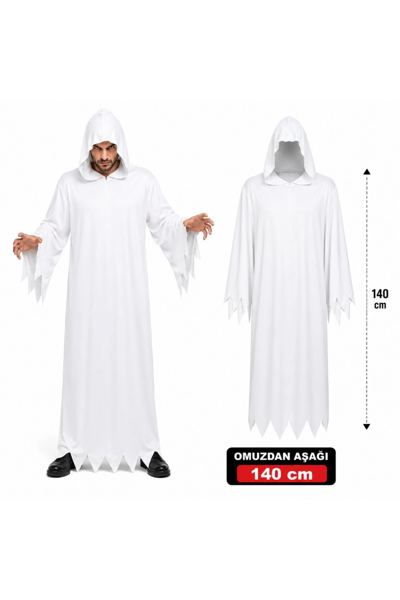 Yetişkin Beyaz Kapüşonlu Cellat Hayalet Kostümü 140 Cm