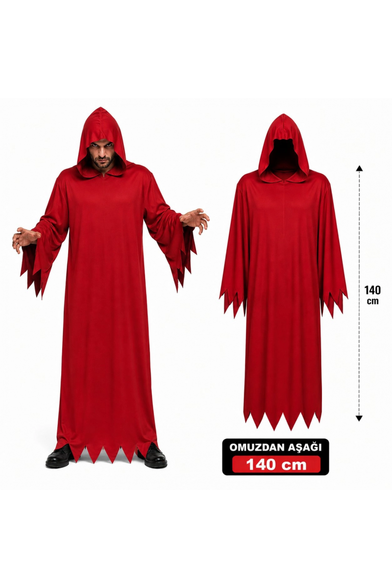 Yetişkin Kırmızı Kapüşonlu Cellat Hayalet Kostümü 140 Cm