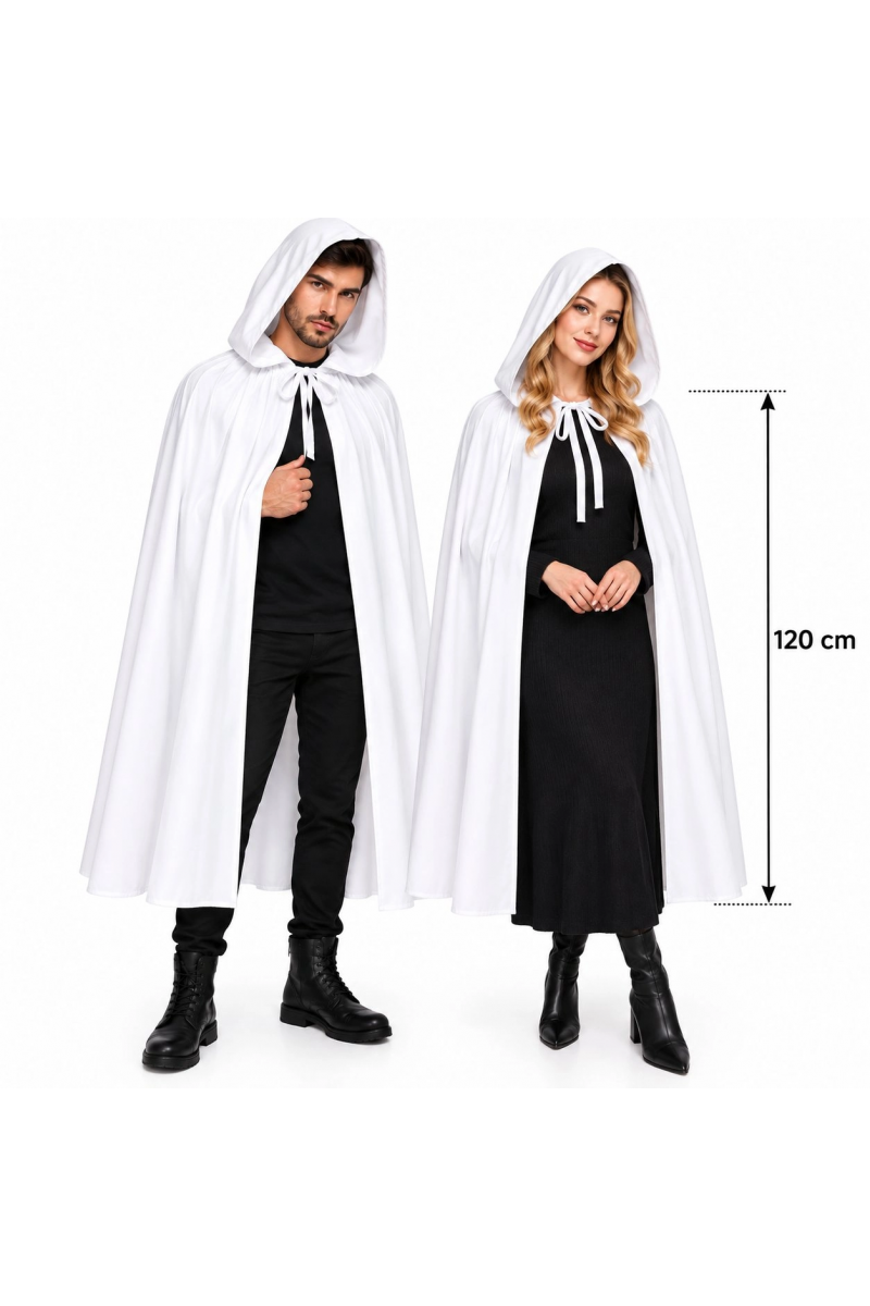 120 Cm Beyaz Kapüşonlu Uzun Hayalet Pelerin