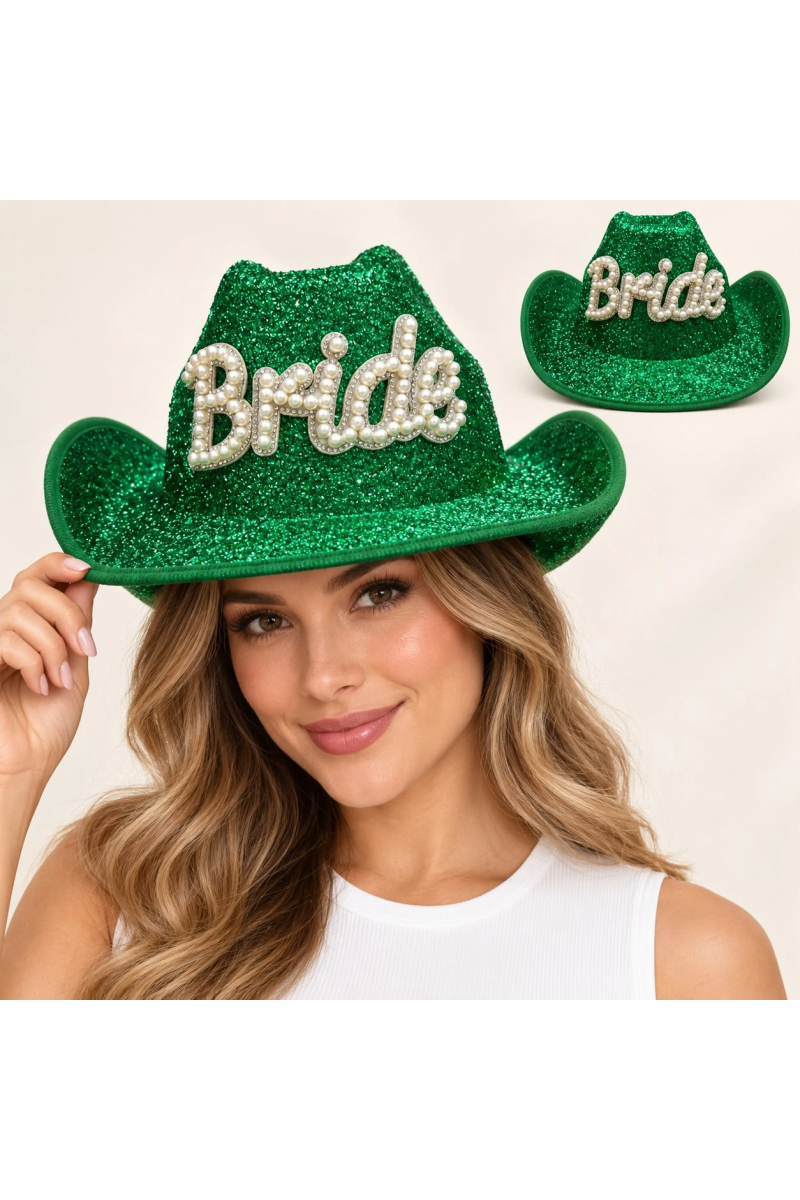 Yeşil Bride Gelin Şapkası – Parıltılı Bekarlığa Veda Şapkası