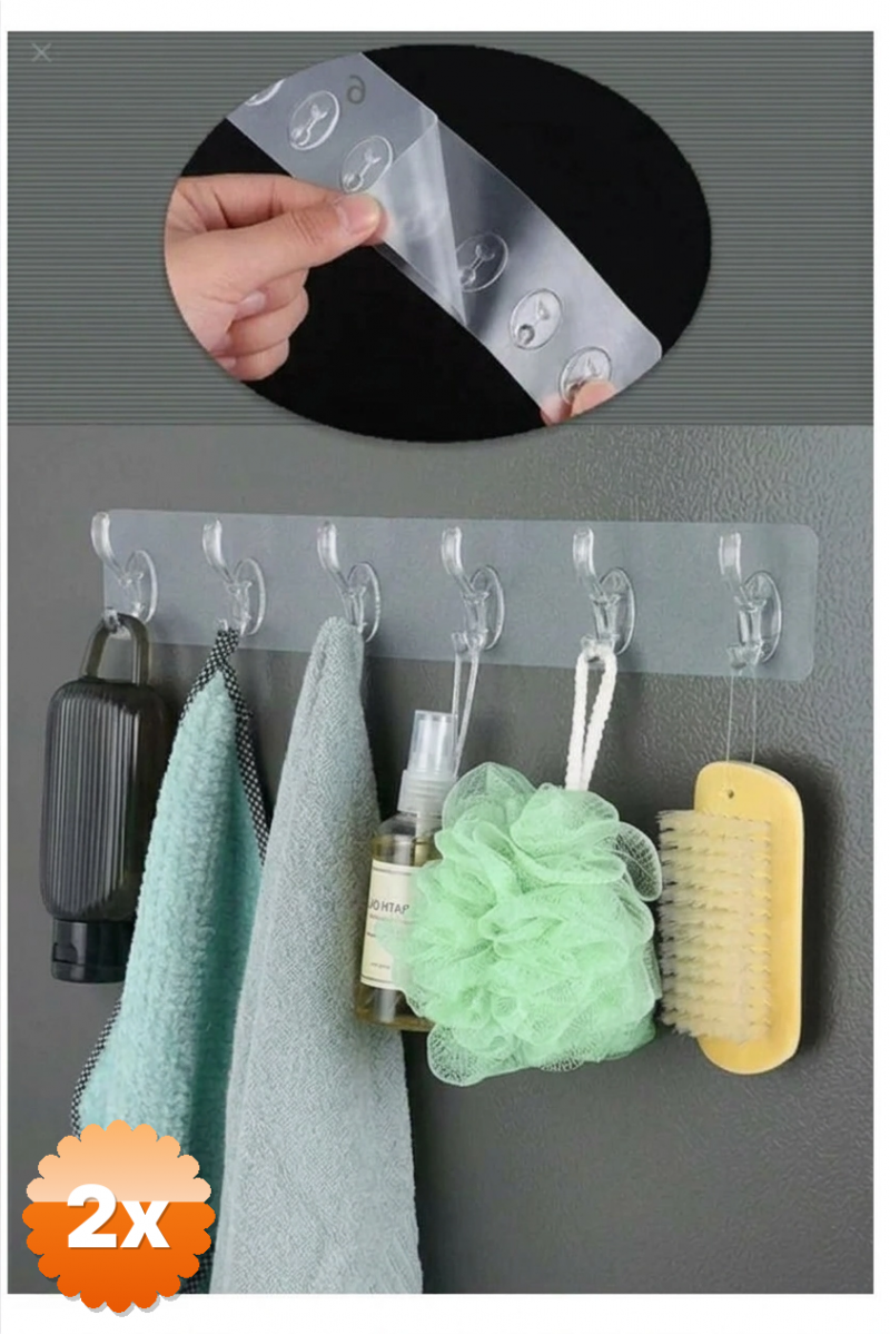 2 Adet 6'lı Kendinden Yapışkanlı Güçlü Şeffaf Askılık Kapı Arkası Mutfak Duvar Banyo Askı